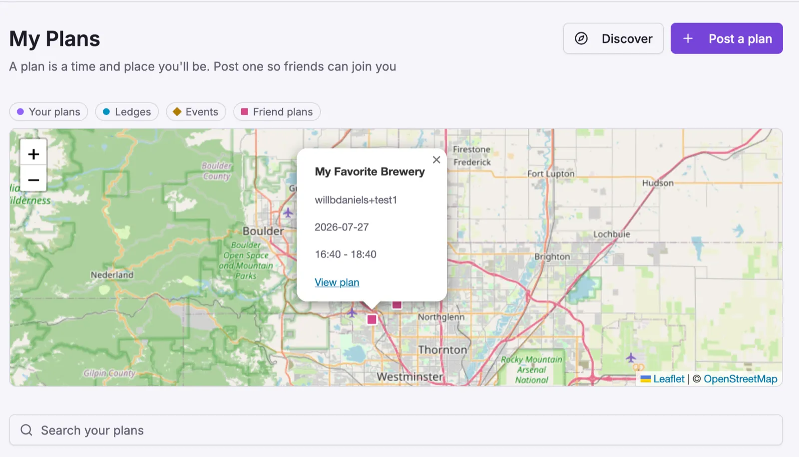 Friends' plans shown on the map